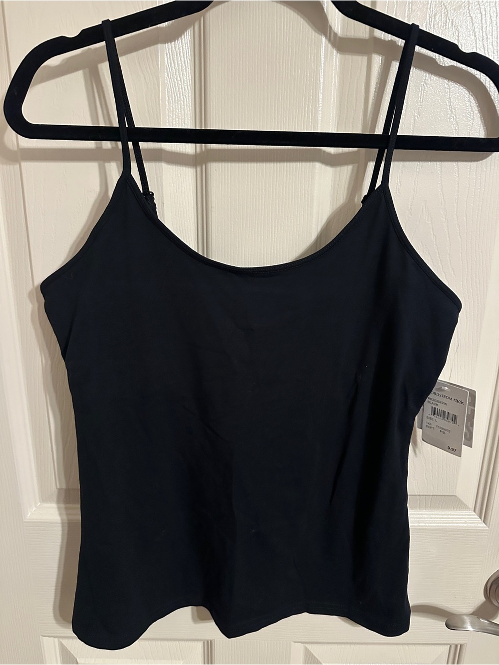Free Press Adjustable Spaghetti Strap Camisole w Built-In Bra, Black, Sz L